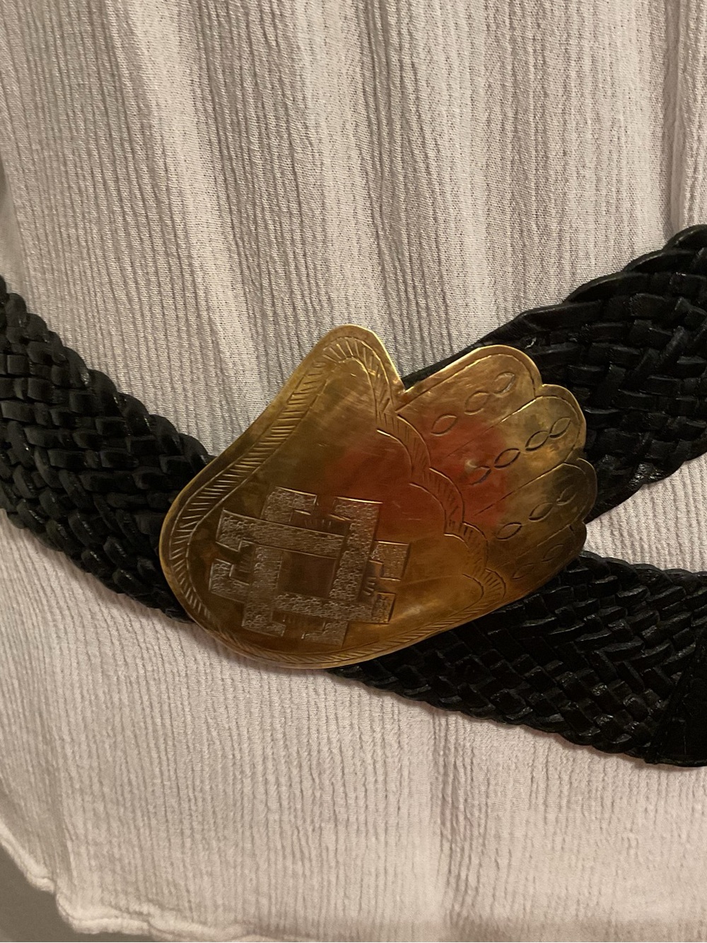 Chico's Black Braided Belt with Gold Decorative Buckle